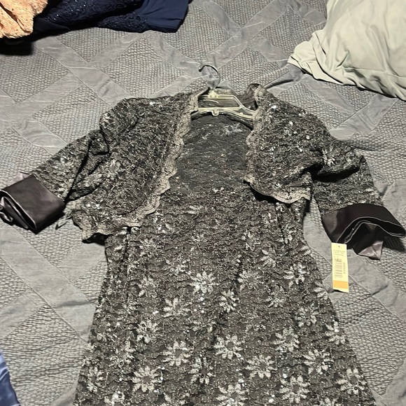 Short Blue Lace Dress with Jacket - Picture 2 of 5